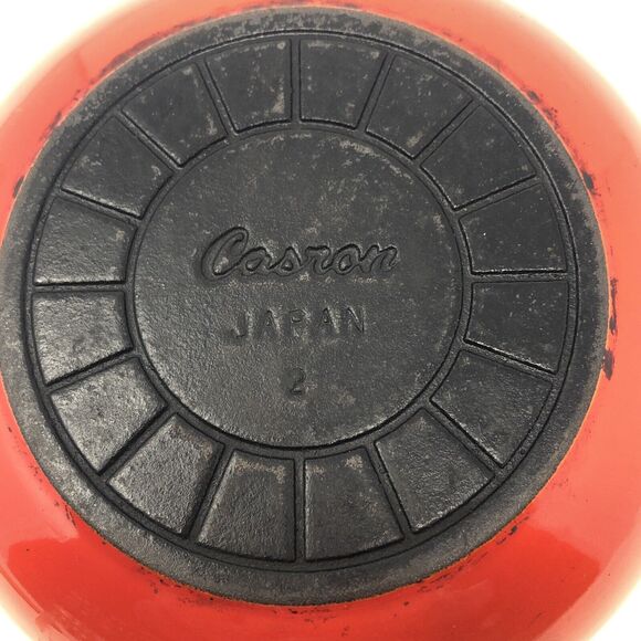 Vintage Casron Flame Orange Enamel Cast Iron Skillet  #2 Pan 6.5" Japan Cookware - Picture 3 of 12